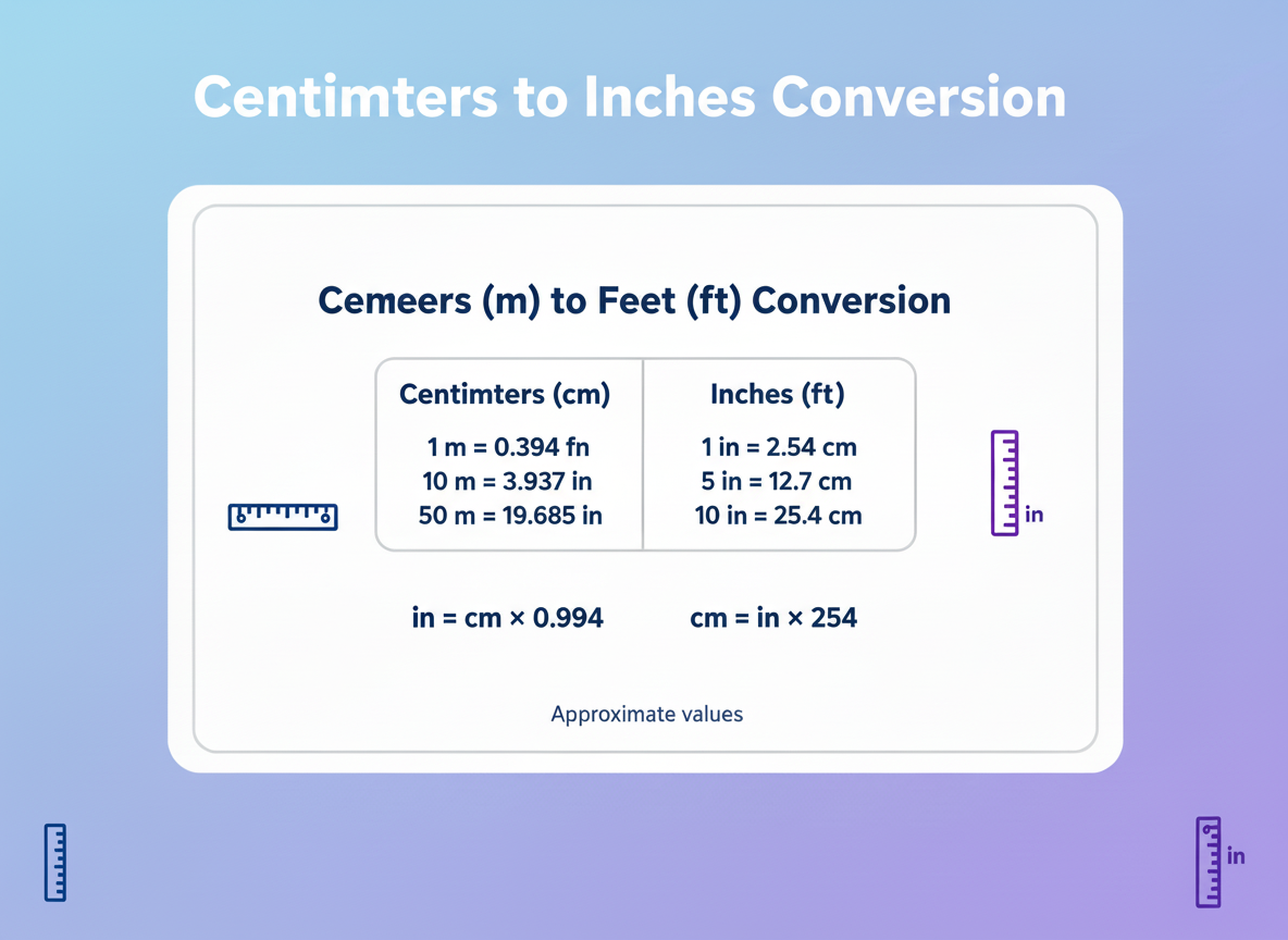 cm to inches chart