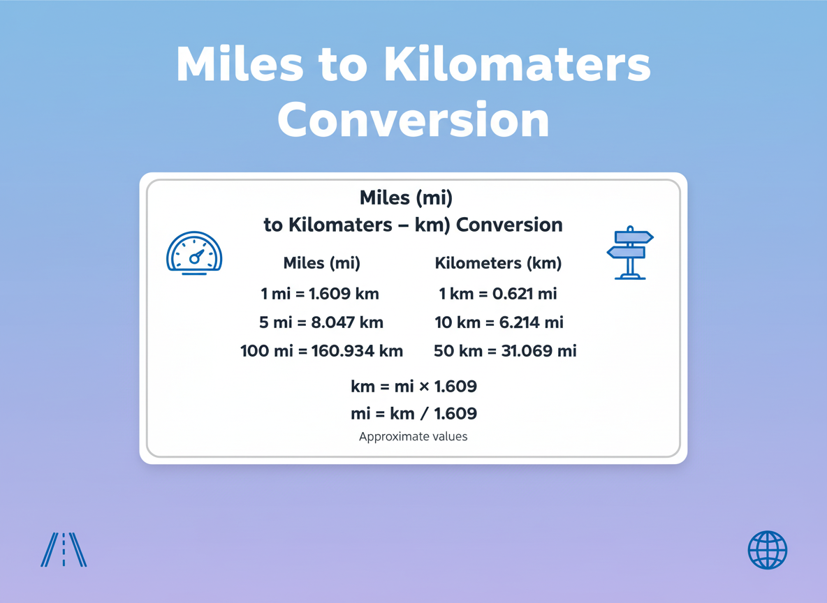 miles to kilometers chart